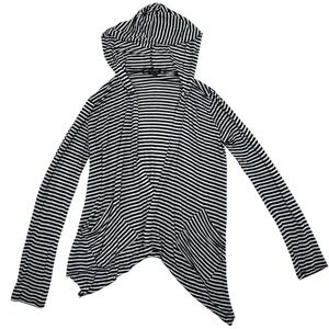 AMERICAN DREAM Black White Striped Hooded Open Front Cardigan Duster XS